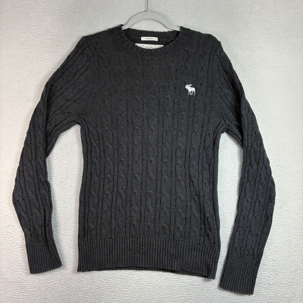Y2K Abercrombie Fitch Cable Knit Sweater Women L Gray Crewneck Fisherman Preppy